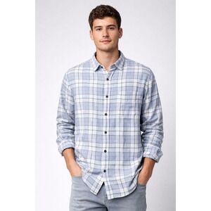Rails Wyatt Plaid Long Sleeve Button Up Shirt Men's L Blue White Flannel Casual